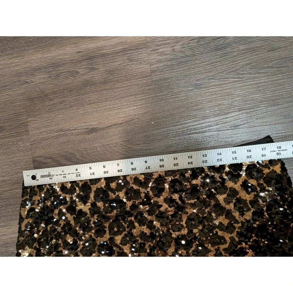 Cache Gold Black Leopard Sequin‎ Mini Skirt Size 14 Animal Print Pencil Party